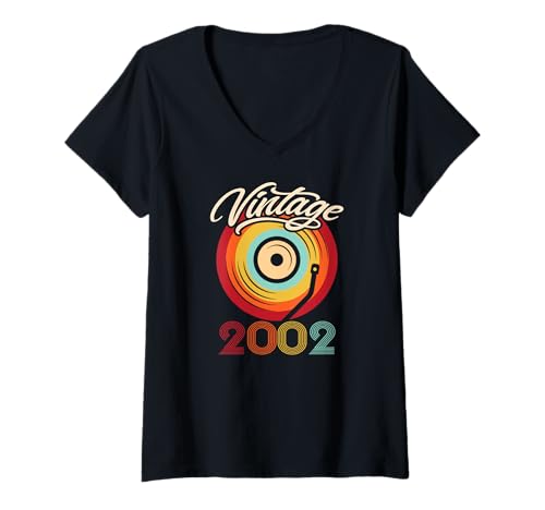 Damen Geburtstag Vinyl Vintage 2002 Retro Schallplatte LP T-Shirt mit V-Ausschnitt von Vinyl Vintage Retro Musik Schallplatte LP