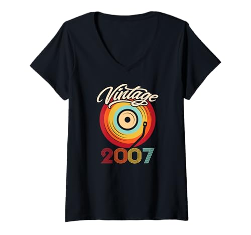 Damen Geburtstag Vinyl Vintage 2007 Retro Schallplatte LP T-Shirt mit V-Ausschnitt von Vinyl Vintage Retro Musik Schallplatte LP
