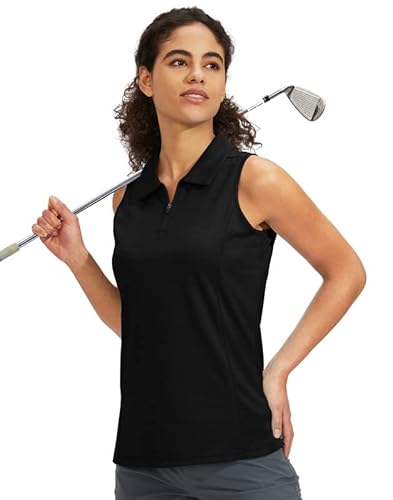 Ärmelloses Damen-Golfshirt mit Reißverschluss, Tennis, leicht, schnell trocknend, Tank-Tops, Polo-Shirts für Damen, Schwarz, Klein von Viodia