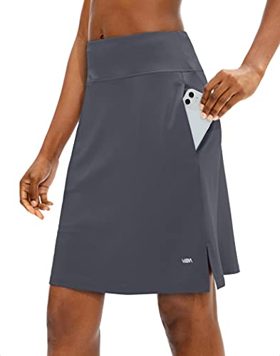 Viodia Damen 50,8 cm knielang Skorts Röcke Athletic Tennis Golf Rock für Frauen Casual Sommer Langer Rock mit 5 Taschen, Damen, Dunkelgrau, Medium von Viodia