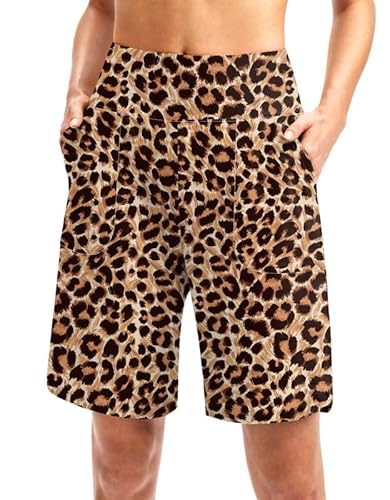 Viodia Damen-Badehose mit Taschen, 22,9 cm lang, mit Taschen, hohe Taille, Strand-Badeanzüge, knielang, kurz für Frauen mit Futter, Leopard, Large von Viodia