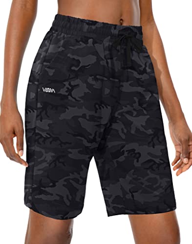 Viodia Damen Bermuda 25,4 cm lange Shorts mit Taschen, Baumwolle, Sweat-Shorts, Jersey, knielange Shorts für den Sommer, Schwarz Camouflage, Klein von Viodia