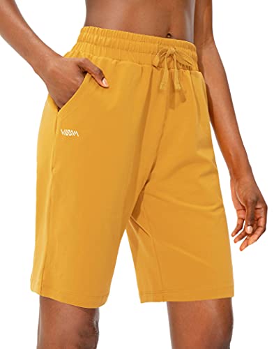 Viodia Damen Bermuda Baumwolle Shorts mit tiefen Taschen Jersey Lounge 22,9 cm lange Shorts für Frauen Walking Athletic Pyjama Shorts, gelb, Mittel von Viodia