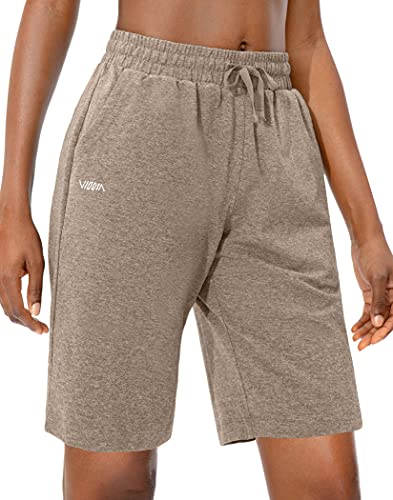 Viodia Damen Bermuda Baumwolle Shorts mit tiefen Taschen Jersey Lounge 22,9 cm lange Shorts für Frauen Walking Athletic Pyjama Shorts, khaki, Mittel von Viodia