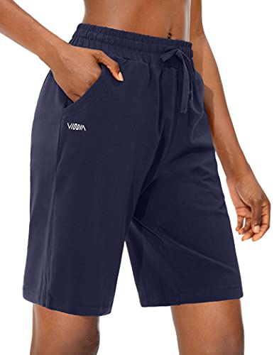 Viodia Damen Bermuda Baumwolle Shorts mit tiefen Taschen Jersey Lounge 22,9 cm lange Shorts für Frauen Walking Athletic Pyjama Shorts, navy, Groß von Viodia