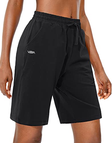 Viodia Damen Bermuda Baumwolle Shorts mit tiefen Taschen Jersey Lounge 22,9 cm lange Shorts für Frauen Walking Athletic Pyjama Shorts, schwarz, Mittel von Viodia