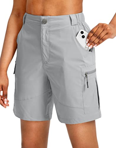 Viodia Damen-Cargo-Shorts mit Taschen, schnelltrocknend, leichte Shorts für Damen, Golf, legere Sommershorts, hellgrau, Mittel von Viodia
