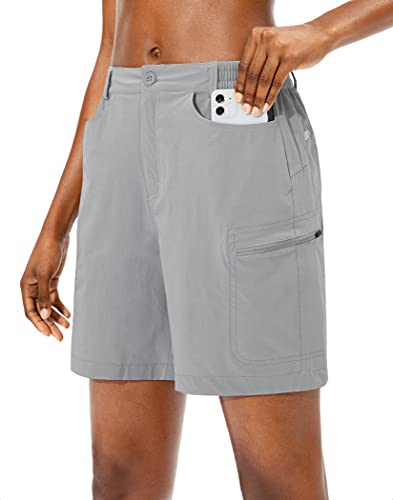Viodia Damen Wander-Cargo-Shorts, schnell trocknend, Stretch, leichte Camping-Shorts für Frauen mit Reißverschlusstaschen, Hellgrau, 3X-Groß von Viodia