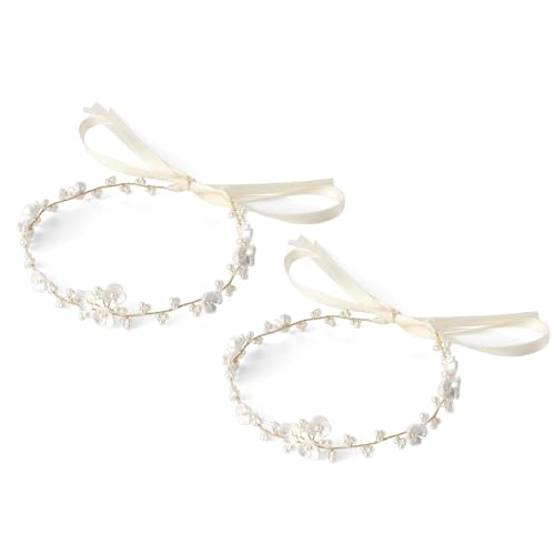 2 Stück Blumenkranz Haare Kinder, Kopfschmuck für die Erstkommunion für Mädchen, Haarschmuck für Blumenmädchen, Hochzeit Blumen Haarkranz Perle Haarreifen Kopfbedeckung von Viojrlly