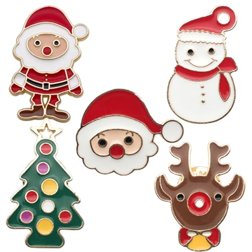 5 Stück Weihnachtsserie Pin, Weihnachtsbaum Weihnachtsmann Schneemann Rentier Metall Brosche, Niedlich Weihnachtsbrosche Set, Tasche Jacke Schmuck DIY Zubehör von Viojrlly