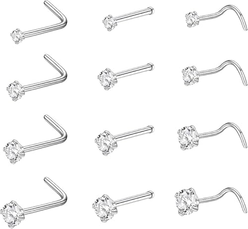 Viojrlly 12 Stück Nasenringe Nasenring Stecker L-Form Schraube Nase Klammern Nasenring Set Frauen Männer Nase Ring Schmuck 3mm Nasenring Silber Viojrlly 12 Stück Nasenringe Nasenring Stecker L-Form Schraube Nase Klammern Nasenring Set Frauen Männer Nase Ring Schmuck 3mm Nasenring Silber von Viojrlly