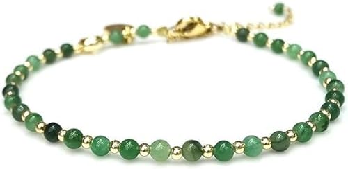 Viojrlly Beaded Armband Grün Achat Perlen Armband für Damen Naturstein Armbänder 6MM Verstellbare Größe Grün Kristall Hypoallergen Handgemachter Boho Armband Edelstahl Perlenarmbänder Damen Schmuck von Viojrlly