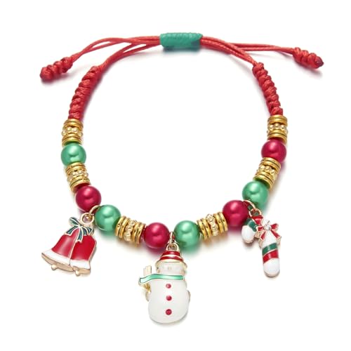 Viojrlly Weihnachten Armbänder, Handgefertigte Geflochtene Armbänder, Schneemann Süßigkeits Anhänger Armband, Weihnachtsschmuck für Frauen und Mädchen von Viojrlly
