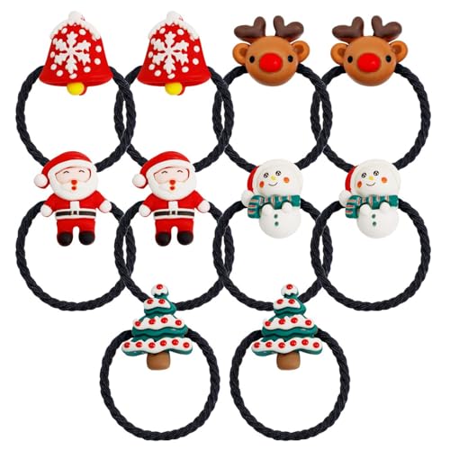 Viojrlly Weihnachten Mädchen Haarschmuck Set - 10 Stück Mit Weihnachtsmann, Schneemann, Weihnachtsbaum Haargummis - Elastische Haargummi für Mädchen Und Frauen von Viojrlly