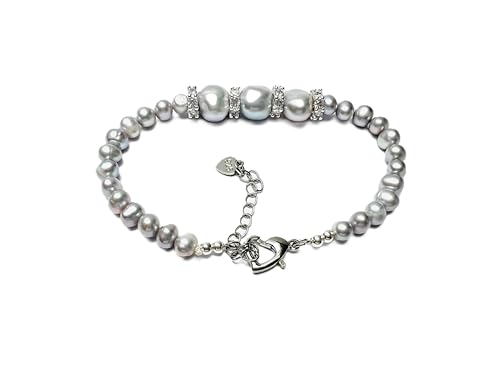 Viola Bennet Classic Bracelet Armband Elegantes Perlenarmband mit Barockperle, Grau-Silber, Verstellbare Länge (Barock Grau-CAGX0006) von Viola Bennet