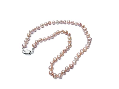 Viola Bennet Classic Halskette Necklace Elegante Perlenkette mit natürlichen Champagner- und Fliederperlen und einem Silberverschluss Länge 45 cm (CHLX0010-Lavendel) von Viola Bennet