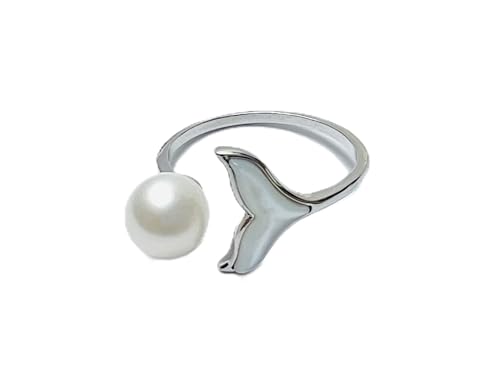 Viola Bennet Eleganter Damen Ring mit Weißer Perle, Sterling Silber, Modernes Design, Verstellbare Größe von Viola Bennet
