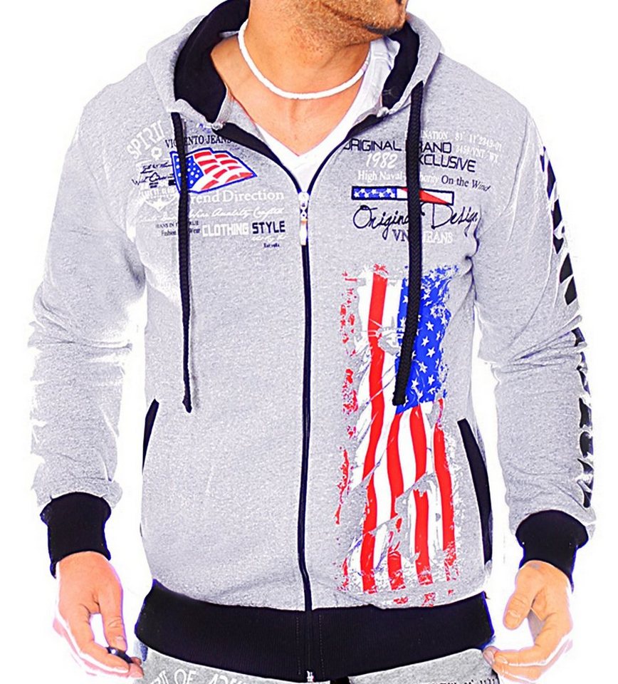 Violento Collegejacke Herren Sweatjacke Sportjacke Joggingjacke mit lässiger Kapuze USA US UK England von Violento