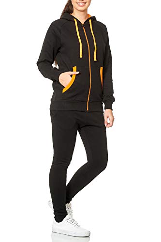 Violento Damen Jogging-Anzug | Uni 704 (L-Slim, Schwarz-Orange) von Violento