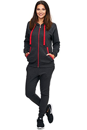 Violento Damen Jogging-Anzug | Uni 704 (S-fällt groß aus,Anthrazit-rot) von Violento