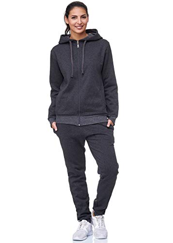 Violento Damen Jogginganzug Uni 586 | 100% Baumwolle | Trainingsjacke mit Reißverschluss | Hose mit Gummizug und Zugband | Rippstrickbündchen | Anthrazit, S von Violento