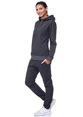 Violento Damen Jogginganzug Uni 586 | 100% Baumwolle | Trainingsjacke mit Reißverschluss | Hose mit Gummizug und Zugband | Rippstrickbündchen | Anthrazit, XXL von Violento