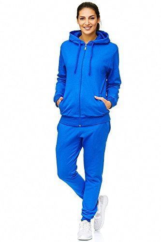 Violento Damen Jogginganzug Uni 586 | 100% Baumwolle | Trainingsjacke mit Reißverschluss | Hose mit Gummizug und Zugband | Rippstrickbündchen | Blau, 3XL von Violento