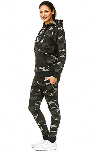 Violento Damen Jogginganzug Uni 586 | 100% Baumwolle | Trainingsjacke mit Reißverschluss | Hose mit Gummizug und Zugband | Rippstrickbündchen | Camouflage, XXL von Violento