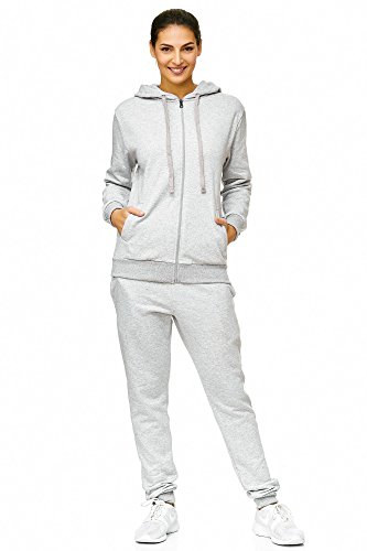 Violento Damen Jogginganzug Uni 586 | 100% Baumwolle | Trainingsjacke mit Reißverschluss | Hose mit Gummizug und Zugband | Rippstrickbündchen | Grau, M von Violento