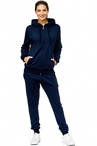 Violento Damen Jogginganzug Uni 586 | 100% Baumwolle | Trainingsjacke mit Reißverschluss | Hose mit Gummizug und Zugband | Rippstrickbündchen | Navy, 3XL von Violento