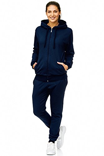 Violento Damen Jogginganzug Uni 586 | 100% Baumwolle | Trainingsjacke mit Reißverschluss | Hose mit Gummizug und Zugband | Rippstrickbündchen | Navy, XL von Violento