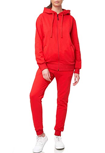 Violento Damen Jogginganzug Uni 586 | 100% Baumwolle | Trainingsjacke mit Reißverschluss | Hose mit Gummizug und Zugband | Rippstrickbündchen | Rot, 3XL von Violento