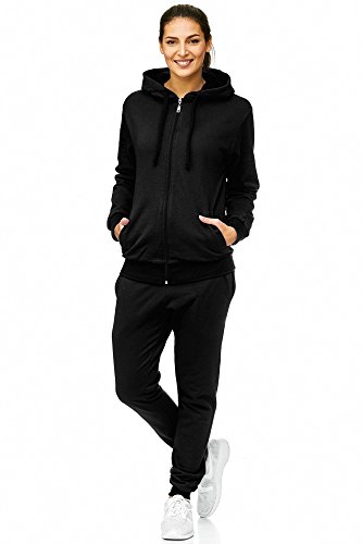 Violento Damen Jogginganzug Uni 586 | 100% Baumwolle | Trainingsjacke mit Reißverschluss | Hose mit Gummizug und Zugband | Rippstrickbündchen | Schwarz, XL Violento Damen Jogginganzug Uni 586 | 100% Baumwolle | Trainingsjacke mit Reißverschluss | Hose mit Gummizug und Zugband | Rippstrickbündchen | Schwarz, XL von Violento