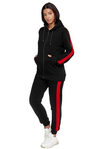 Violento Damen Jogginganzug | Zweifarbig | Sportlich | Mit Streifen | 526 (L, Schwarz/Rot) von Violento
