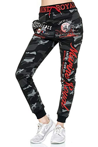 Violento Damen Jogginghose lang | Trainingshose Baumwolle | Sporthose mit Bündchen | Marine 512 Anthra/Rot/Camouflage | 3XL von Violento