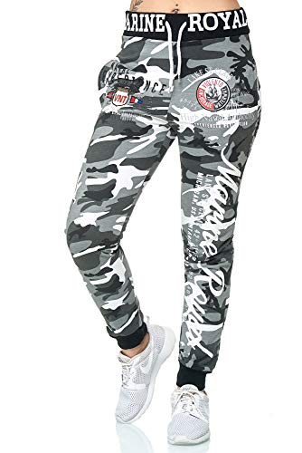 Violento Damen Jogginghose lang | Trainingshose Baumwolle | Sporthose mit Bündchen | Marine 512 Grau/Camouflage | 3XL von Violento