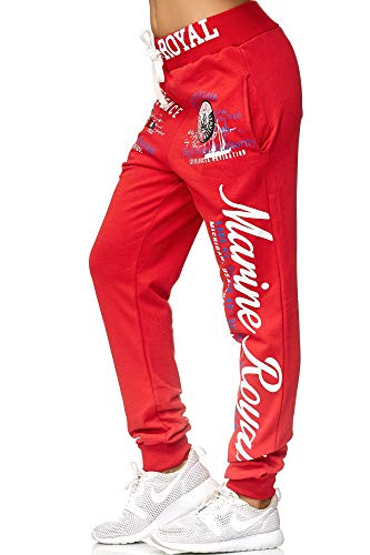 Violento Damen Jogginghose lang | Trainingshose Baumwolle | Sporthose mit Bündchen | Marine 512 Rot | 3XL von Violento