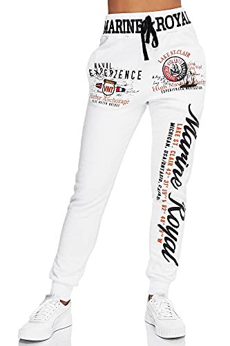 Violento Damen Jogginghose lang | Trainingshose Baumwolle | Sporthose mit Bündchen | Marine 512 Weiß | 3XL von Violento