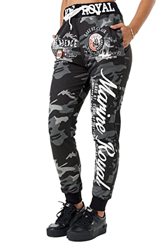 Violento Damen Jogginghose lang | Trainingshose Baumwolle | Sporthose mit Bündchen | Marine 512 Anthra/Camouflage | L von Violento