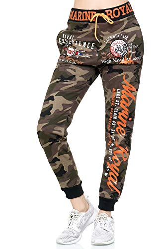 Violento Damen Jogginghose lang | Trainingshose Baumwolle | Sporthose mit Bündchen | Marine 512 Khaki/Camouflage | 3XL von Violento