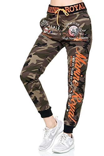 Violento Damen Jogginghose lang | Trainingshose Baumwolle | Sporthose mit Bündchen | Marine 512 Khaki/Camouflage | XXL von Violento
