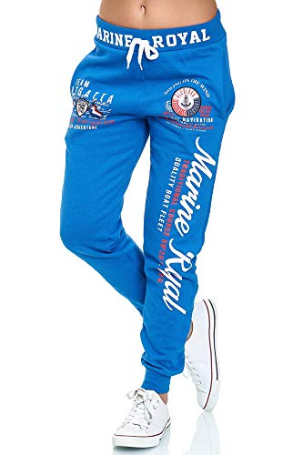 Violento Damen Jogginghose lang | Trainingshose Baumwolle | Sporthose mit Bündchen | Marine 512 Royal Blau | XL von Violento