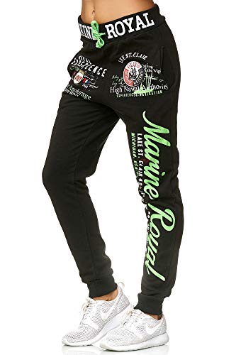 Violento Damen Jogginghose lang | Trainingshose Baumwolle | Sporthose mit Bündchen | Marine 512 Schwarz/Grün | 3XL von Violento