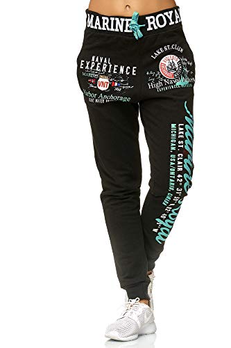 Violento Damen Jogginghose lang | Trainingshose Baumwolle | Sporthose mit Bündchen | Marine 512 Schwarz/Mint | 3XL von Violento