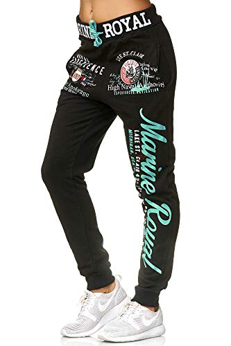 Violento Damen Jogginghose lang | Trainingshose Baumwolle | Sporthose mit Bündchen | Marine 512 Schwarz/Mint | XL von Violento