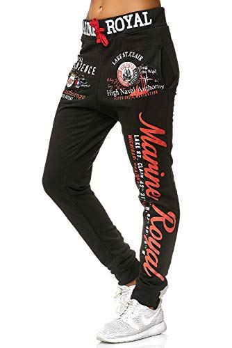 Violento Damen Jogginghose lang | Trainingshose Baumwolle | Sporthose mit Bündchen | Marine 512 Schwarz/Rot | 3XL von Violento