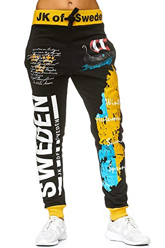 Violento Damen Lange Trainingshose | Schweden (XL fällt größer aus, Schwarz-Gelb) von Violento
