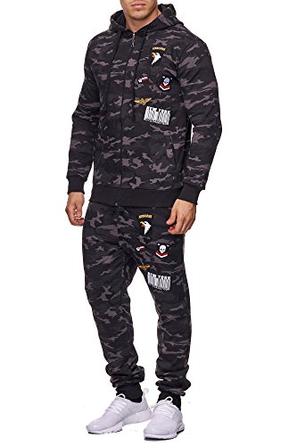 Violento Herren Jogging-Anzug | USA Patches 685 (S, Anthrazit-Camouflage) von Violento