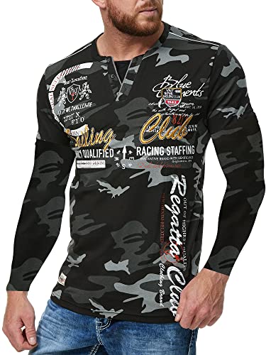 Violento Herren verwaschen Longshirt | Sailing Club Design 859 (4XL-Slim fit, Antra Camouflage 859) von Violento