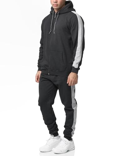 Violento Jogginganzug Herren Uni Colour Design 526 | Jogginghose Jacke | Streifen | Kapuzenjacke |(L, Antra-Grau) von Violento